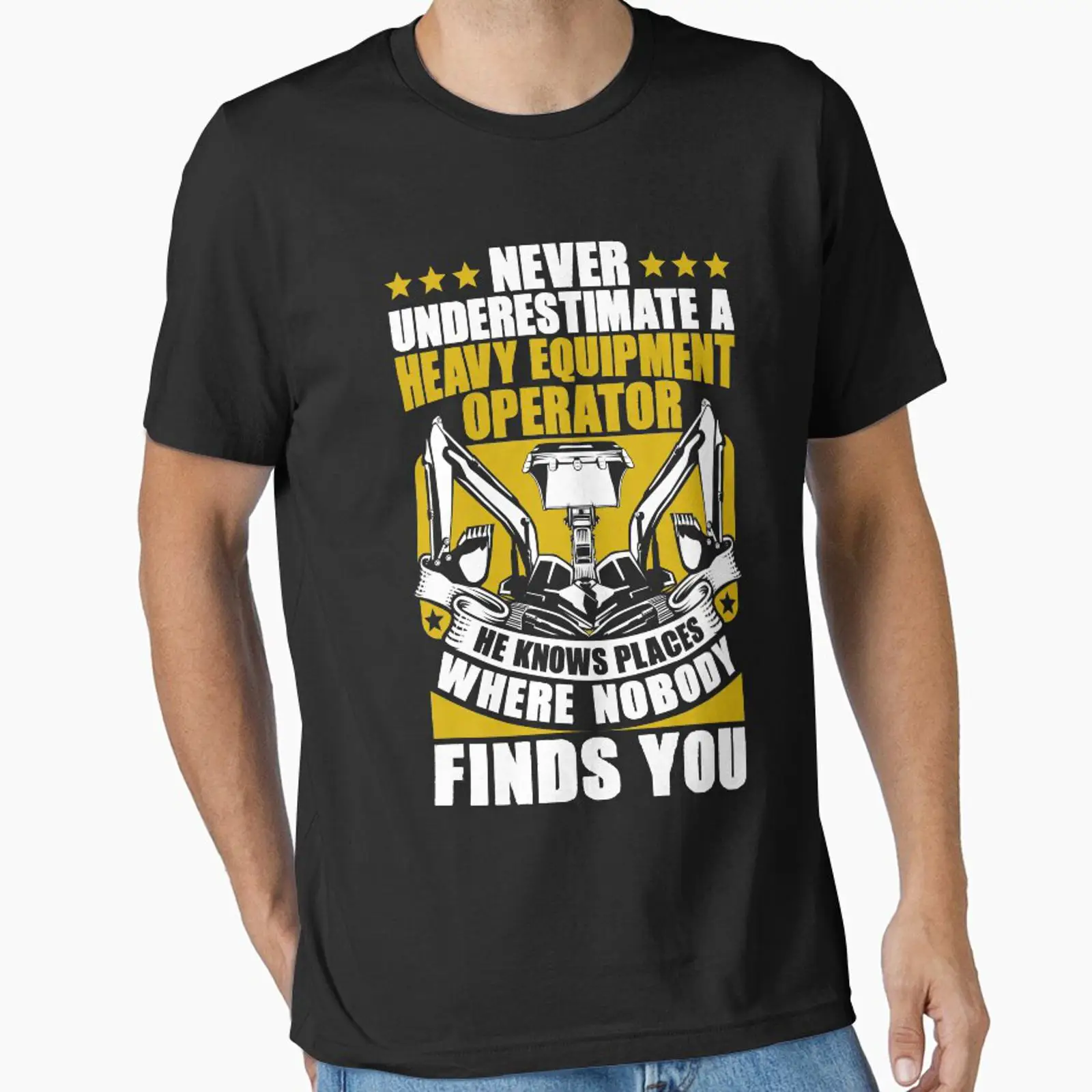 Heavy Equipment Driver - ผู้ควบคุมเครื่องจักรกลหนัก คนขับรถขุด เสื้อยืด Essential สไตล์วินเทจ ผ่านการซักแล้ว